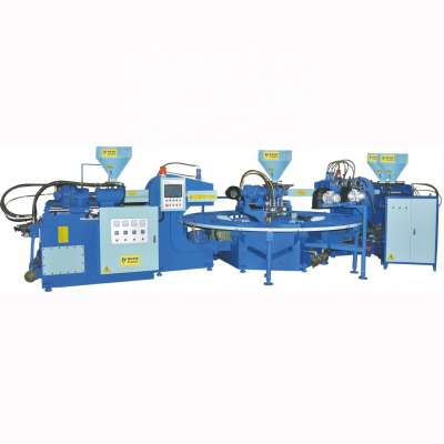 Full automatic two injection head four color soles injection moulding machine